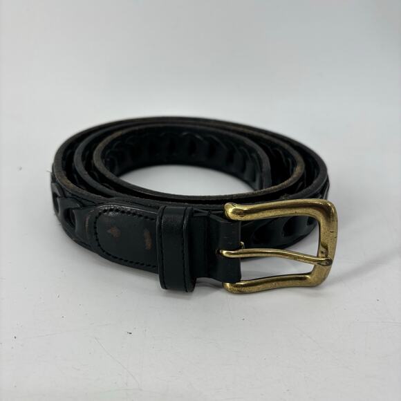 Men's Black Size 38 Genuine Leather Belt Casual Links Gold Buckle - Picture 9 of 9